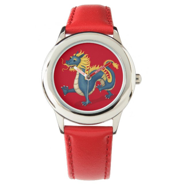 Reloj De Pulsera Dragón Zodiaco Chino Cute Rótulo Astrológico Rojo (Anverso)