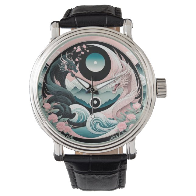 Reloj De Pulsera Dragones Floral Montaña rosa Sage Verde azulado (Anverso)
