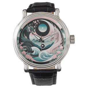 Reloj De Pulsera Dragones Floral Montaña Rosa Salvia Verdeazulado