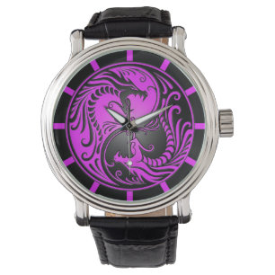 Reloj De Pulsera Dragones, púrpura y negro de Yin Yang