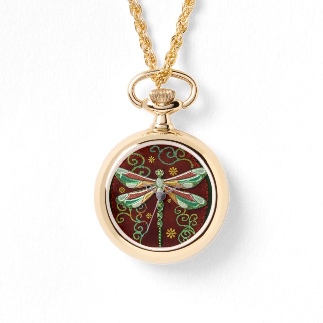 Reloj De Pulsera Dragonfly Elegant Jewled 2 Folk Art (Anverso)