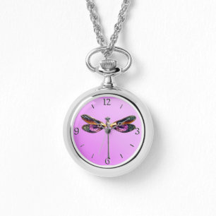 Reloj De Pulsera Dragonfly - plata, oro, púrpura y negro