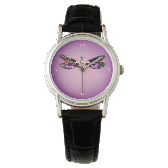 Reloj De Pulsera Dragonfly - plata, oro, púrpura y negro (Anverso)