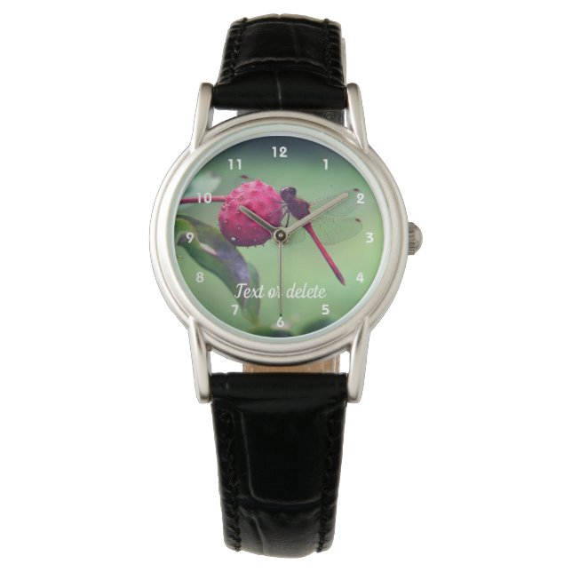 Reloj De Pulsera Dragonfly Rojo Sobre Fruta De Dogwood Personalizad (Anverso)