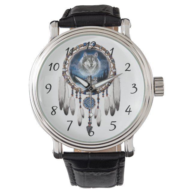 Reloj De Pulsera Dream Catcher con antecedentes de lobo (Anverso)