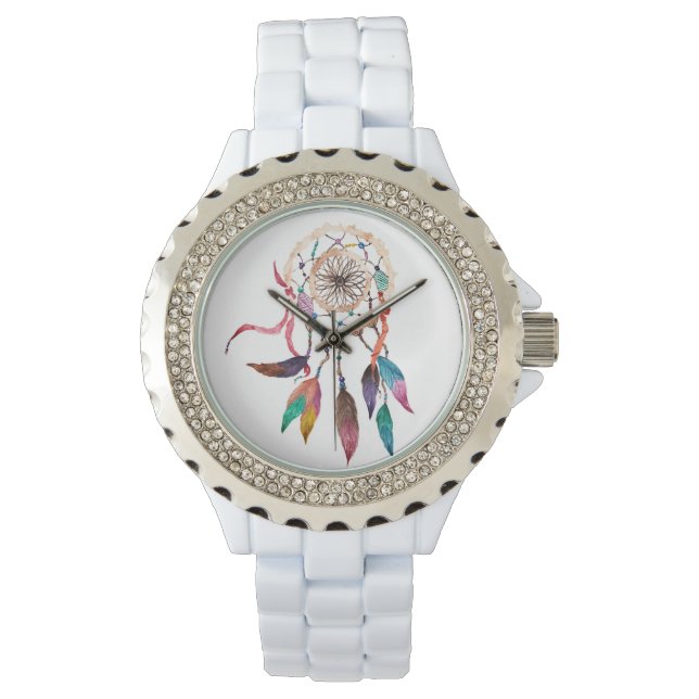 Reloj De Pulsera Dreamcatcher bohemio en vibrante pintura acuarela (Anverso)