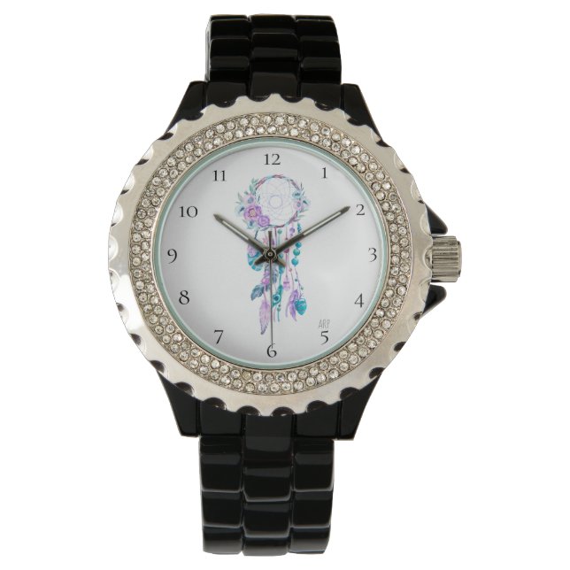 Reloj De Pulsera *~* Dreamcatcher Boho Flores Beather Feather Triba (Anverso)