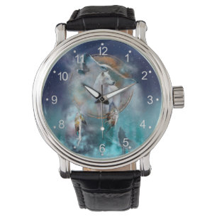 Reloj De Pulsera Dreamcatcher indio y lobo de jefe étnico tribal