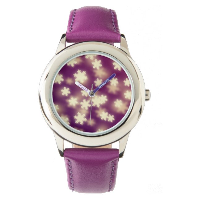 Reloj De Pulsera Dreamy Purple Snowflake Bokeh Luces (Anverso)