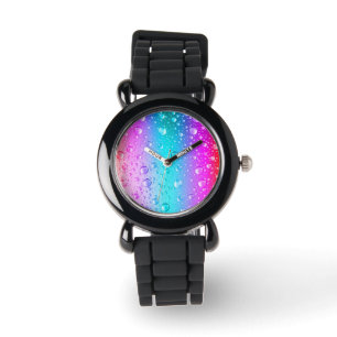 Reloj De Pulsera Droplas de agua de gradiente azul caliente rosa y 