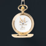 Reloj De Pulsera ducha de novia con monograma naranja agregar nombr<br><div class="desc">diseño hermoso</div>