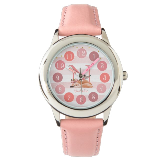 Reloj De Pulsera Dulce Chica de Ilustracion Fox con sueño (Anverso)