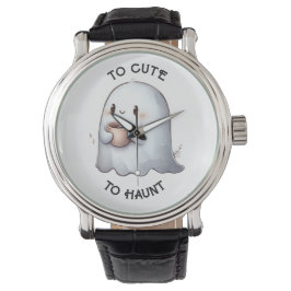 Reloj De Pulsera Dulce Fantasma Kawaii que Sostiene Café Acuarela 