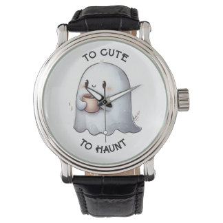 Reloj De Pulsera Dulce Fantasma Kawaii que Sostiene Café Acuarela 