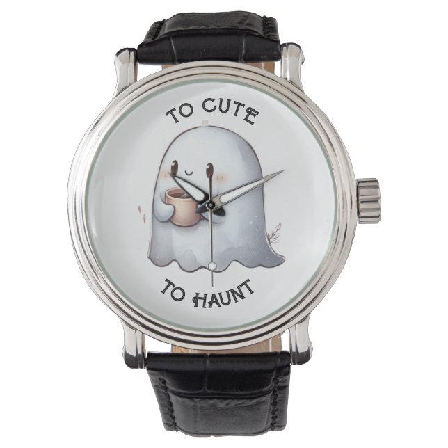 Reloj De Pulsera Dulce Fantasma Kawaii que Sostiene Café Acuarela  (Anverso)
