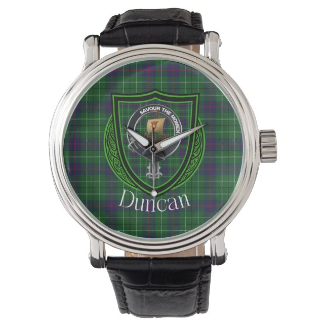 Reloj De Pulsera Duncan Scottish Clan Tartán y Escudo (Anverso)