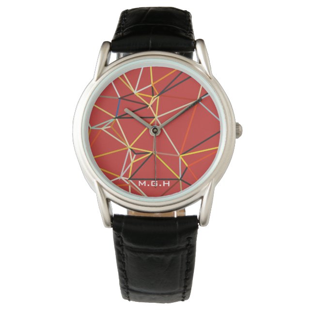 Reloj De Pulsera Dynamic Red Abstract Geometric Monogram (Anverso)