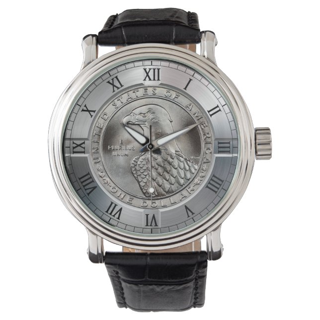 Reloj De Pulsera Eagle conmemorativo del dólar plateado ~