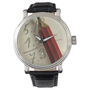 Reloj De Pulsera Ecuación matemática con lápiz rojo, negocios vinta