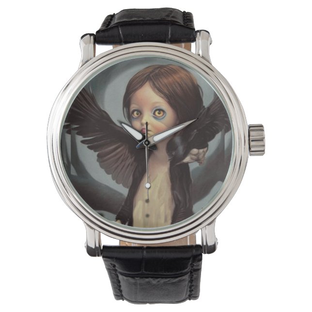 Reloj De Pulsera Edwin gótico cuervo negro grunge (Anverso)