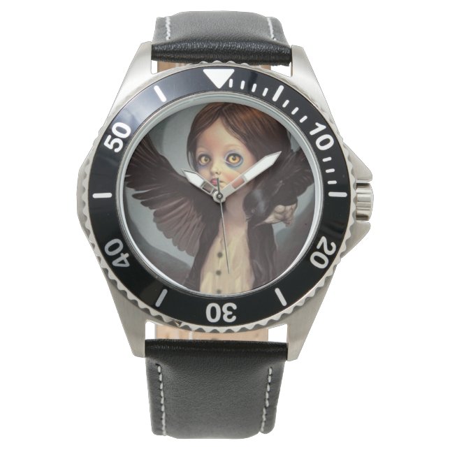 Reloj De Pulsera Edwin gótico cuervo negro grunge (Anverso)