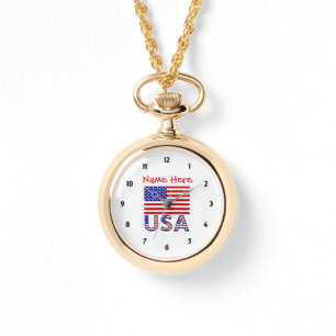 Reloj De Pulsera EE. UU. Estados Unidos América Bandera Roja Person
