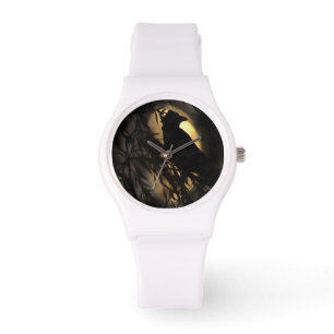 Reloj De Pulsera Eerie Raven Silhouette Contra Una Luna Brillante