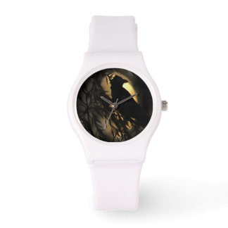 Reloj De Pulsera Eerie Raven Silhouette Contra Una Luna Brillante