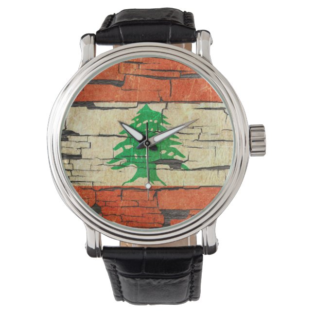 Reloj De Pulsera Efecto de pintura con despunte de la bandera liban (Anverso)