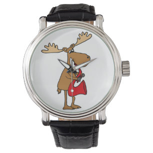 Reloj De Pulsera El alce divertido está jugando arte rojo del