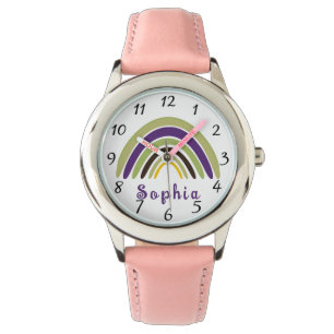 Reloj De Pulsera El arcoiris boho con nombre personalizado en verde