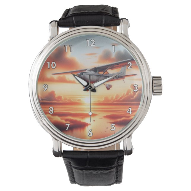 Reloj De Pulsera El avión Guay Cessna en el aire al atardecer (Anverso)