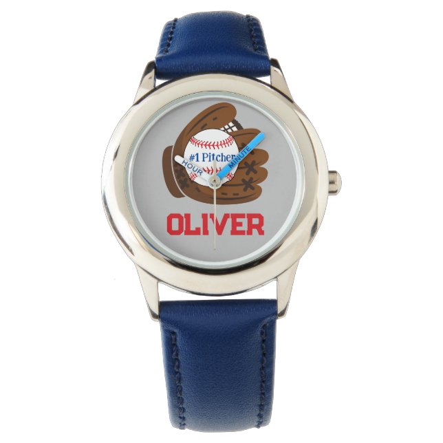 Reloj De Pulsera El béisbol de un niño lanzador personalizado #1 (Anverso)