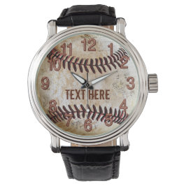 Reloj De Pulsera El béisbol vintage personalizado observa tu TEXTO