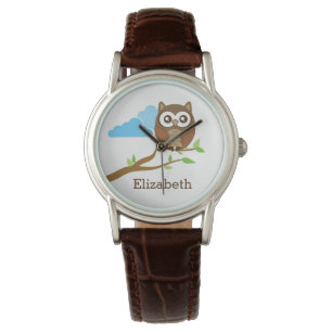 Reloj De Pulsera El búho lindo de Brown en rama añade nombre de