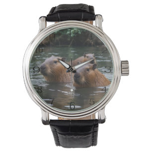Reloj De Pulsera El Capibara nadando en el río,