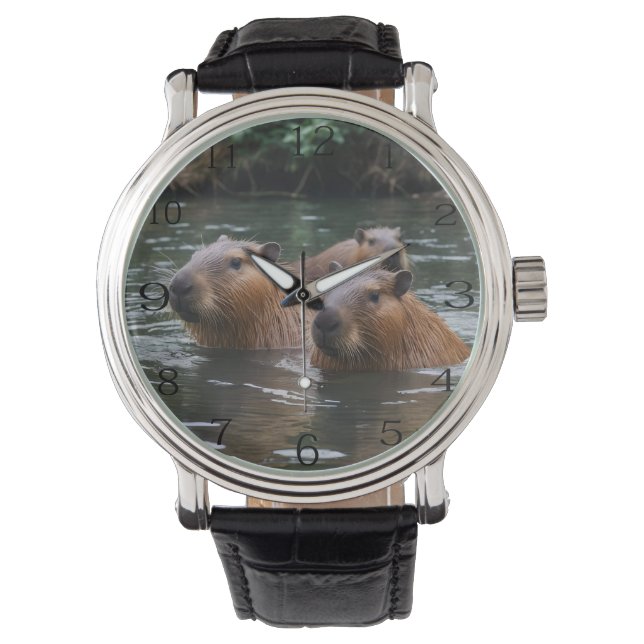 Reloj De Pulsera El Capibara nadando en el río, (Anverso)