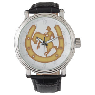 Reloj De Pulsera El cartel con un vaquero y herraduras
