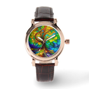 Reloj De Pulsera El colorido árbol de la vida con aspecto de vidrio