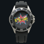 Reloj De Pulsera El cómic de superhéroes masculinos divertido Kapow<br><div class="desc">Libro cómico de superhéroes divertidos Kapow Black Watch</div>