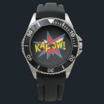 Reloj De Pulsera El cómic de superhéroes masculinos divertido Kapow<br><div class="desc">Libro cómico de superhéroes divertidos Kapow Black Watch</div>