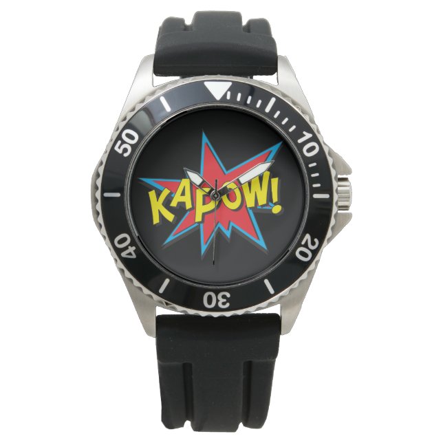 Reloj De Pulsera El cómic de superhéroes masculinos divertido Kapow (Anverso)