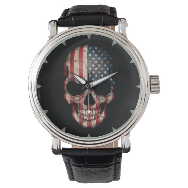 Reloj De Pulsera El cráneo de la bandera estadounidense en negro (Anverso)