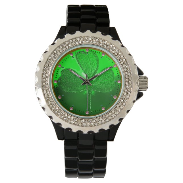 RELOJ DE PULSERA EL DÍA DE SAN PATRICK: GREEN SHAMROCK GEMSTONE JEW (Anverso)