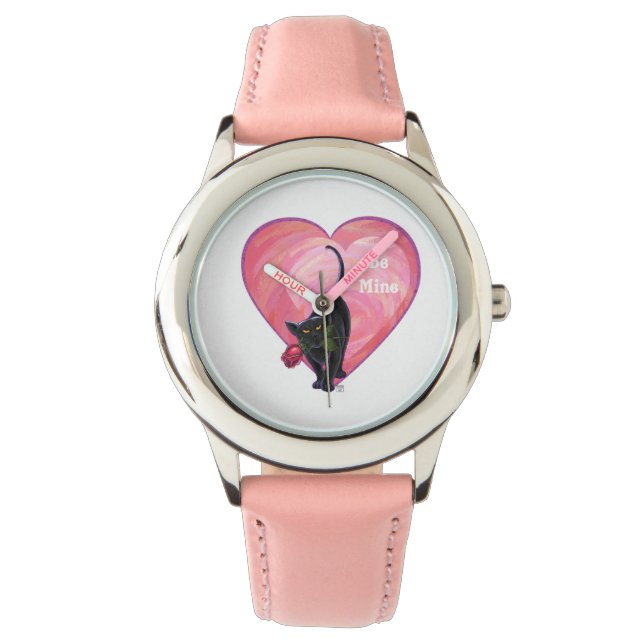Reloj De Pulsera El día de San Valentín de gato negro (Anverso)