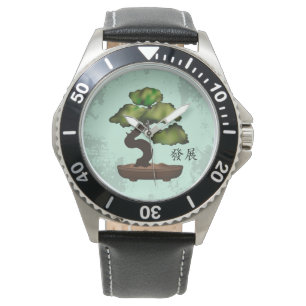 Reloj De Pulsera El fondo verde de Bonsai gris 'Crecimiento'