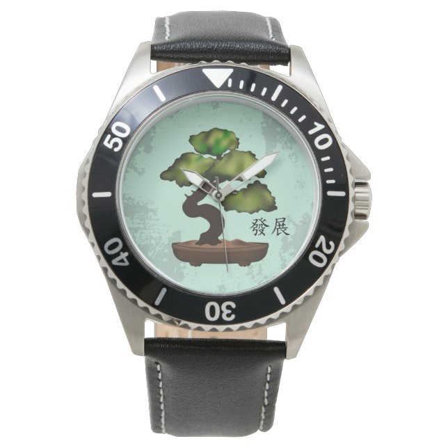 Reloj De Pulsera El fondo verde de Bonsai gris 'Crecimiento' (Anverso)