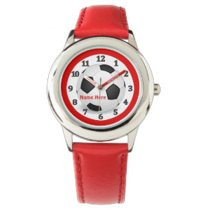 Reloj De Pulsera El fútbol rojo vigila a los niños con su nombre