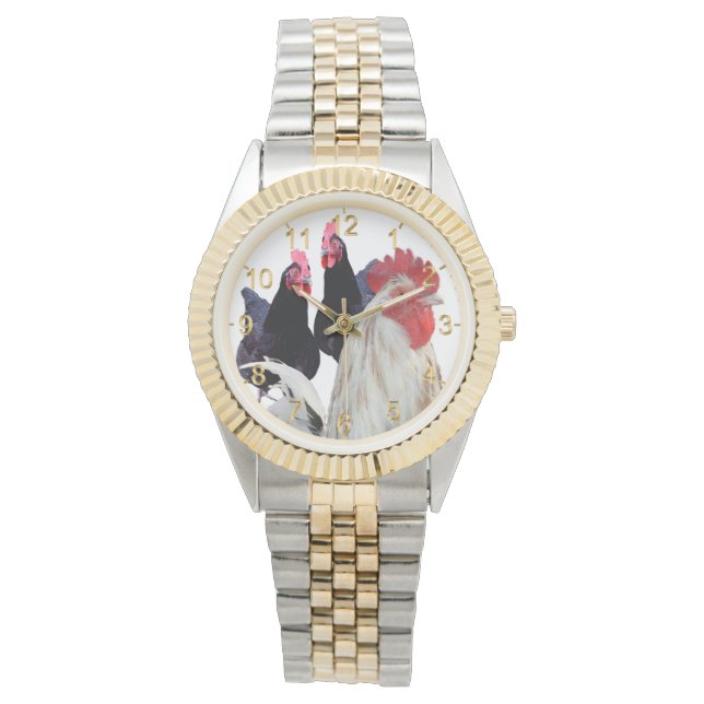 Reloj De Pulsera "El gallo blanco y su gallina negra" (Anverso)