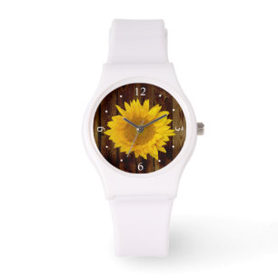 Reloj De Pulsera El girasol en el País Vintage de la Madera del Ba